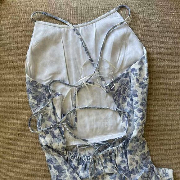 NEW Reformation Yuliy Linen Midi Dress Sz2 Chloe Blue Ivory Floral Wedding - Picture 7 of 10